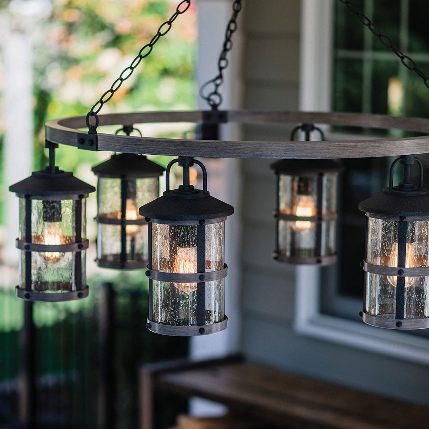 Lakehouse 6-Light Outdoor Chandelier in Aged Zinc with Driftwood Grey