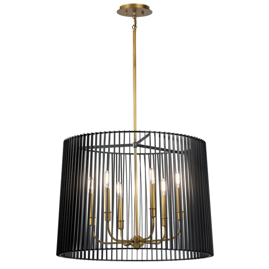 Linara 6-Light Pendant Chandelier in Black & Natural Brass