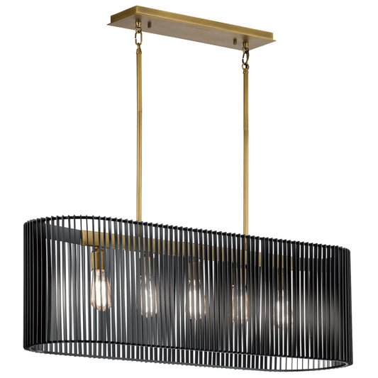 Linara 5-Light Linear Pendant Chandelier in Black & Natural Brass