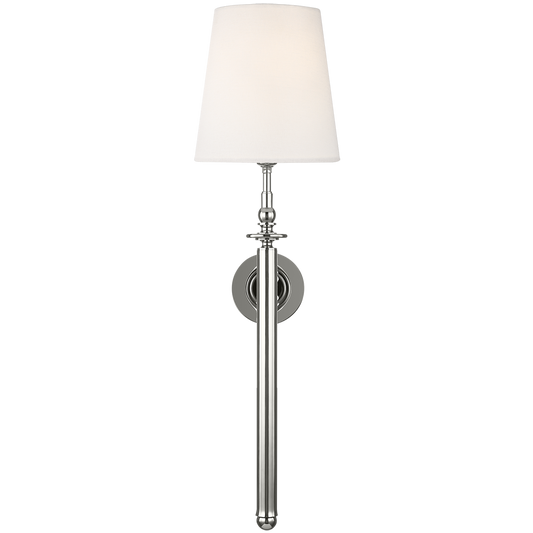 Capri Tail Sconce in Polished Nickel with Linen Shade